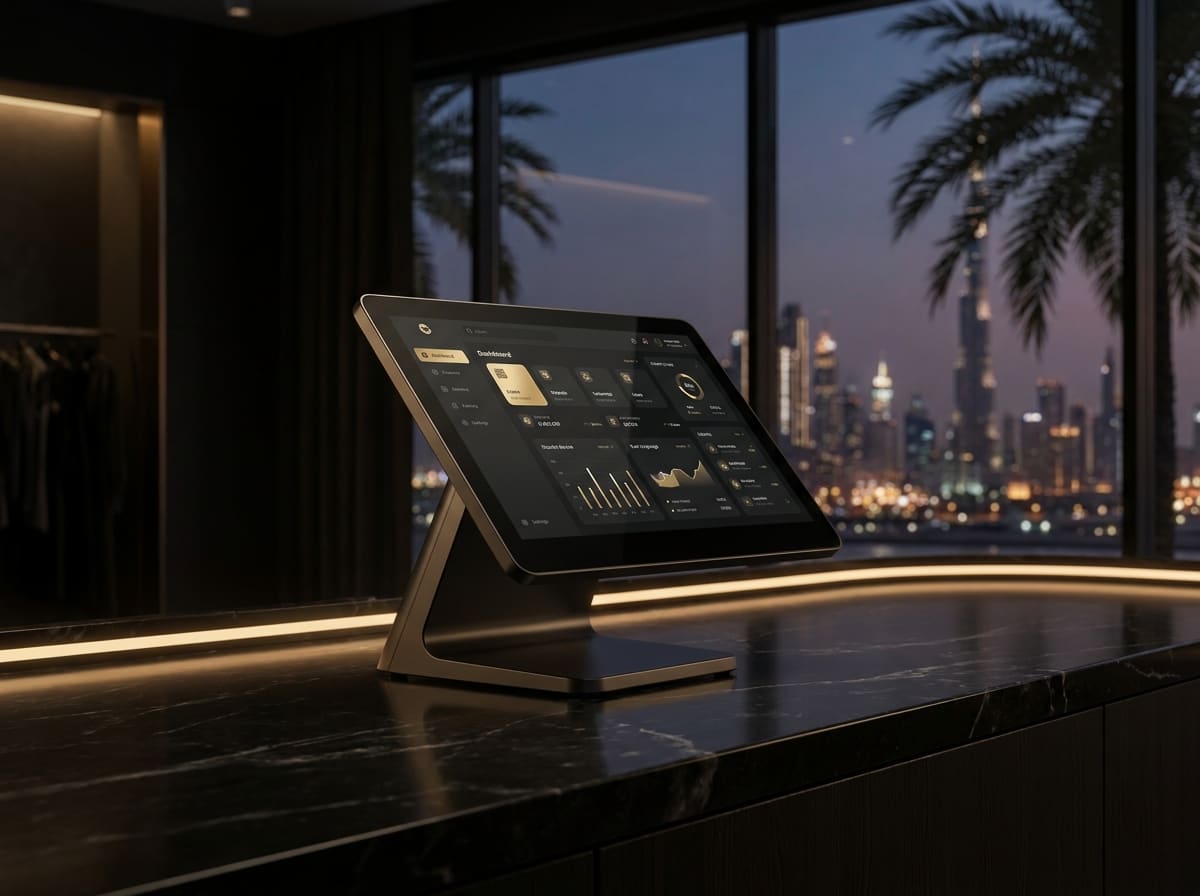 Odoo POS terminal in a luxury Dubai retail boutique
